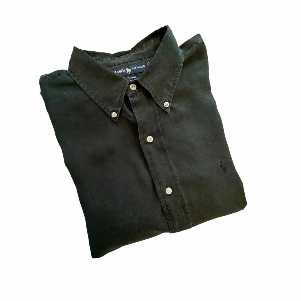 Vintage Rare Ralph Lauren Charcoal Black Button Down Blake 100% Linen Shirt XL